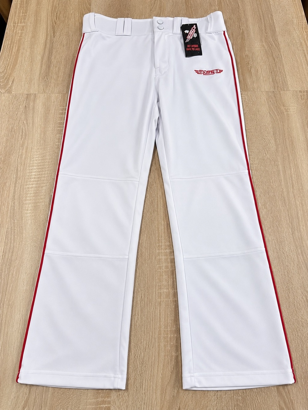 Youth White Baseball Pants with Red Side Piping